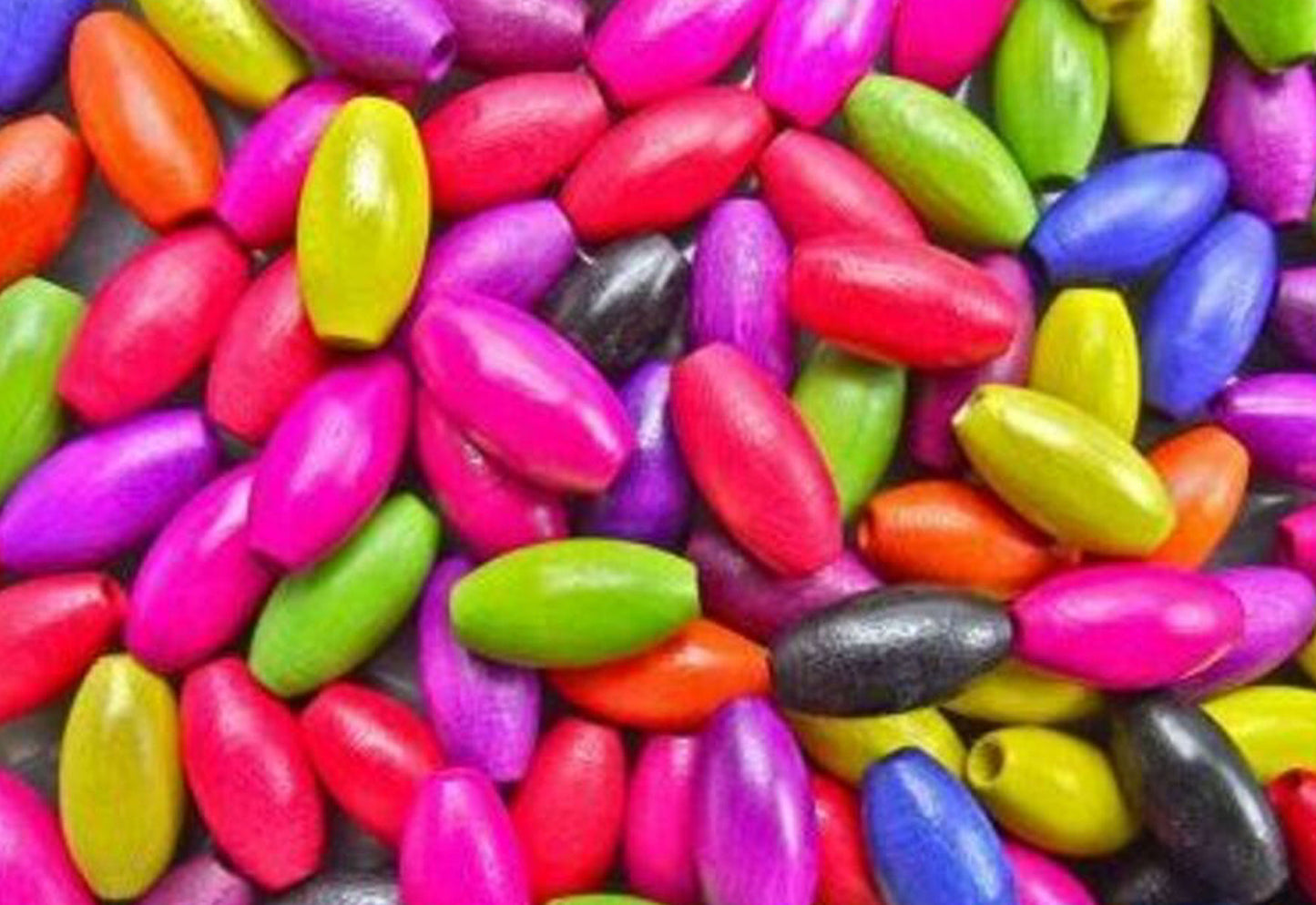 Beads Wood 8x16mm Oval - Assorted Colours - 100 Pk