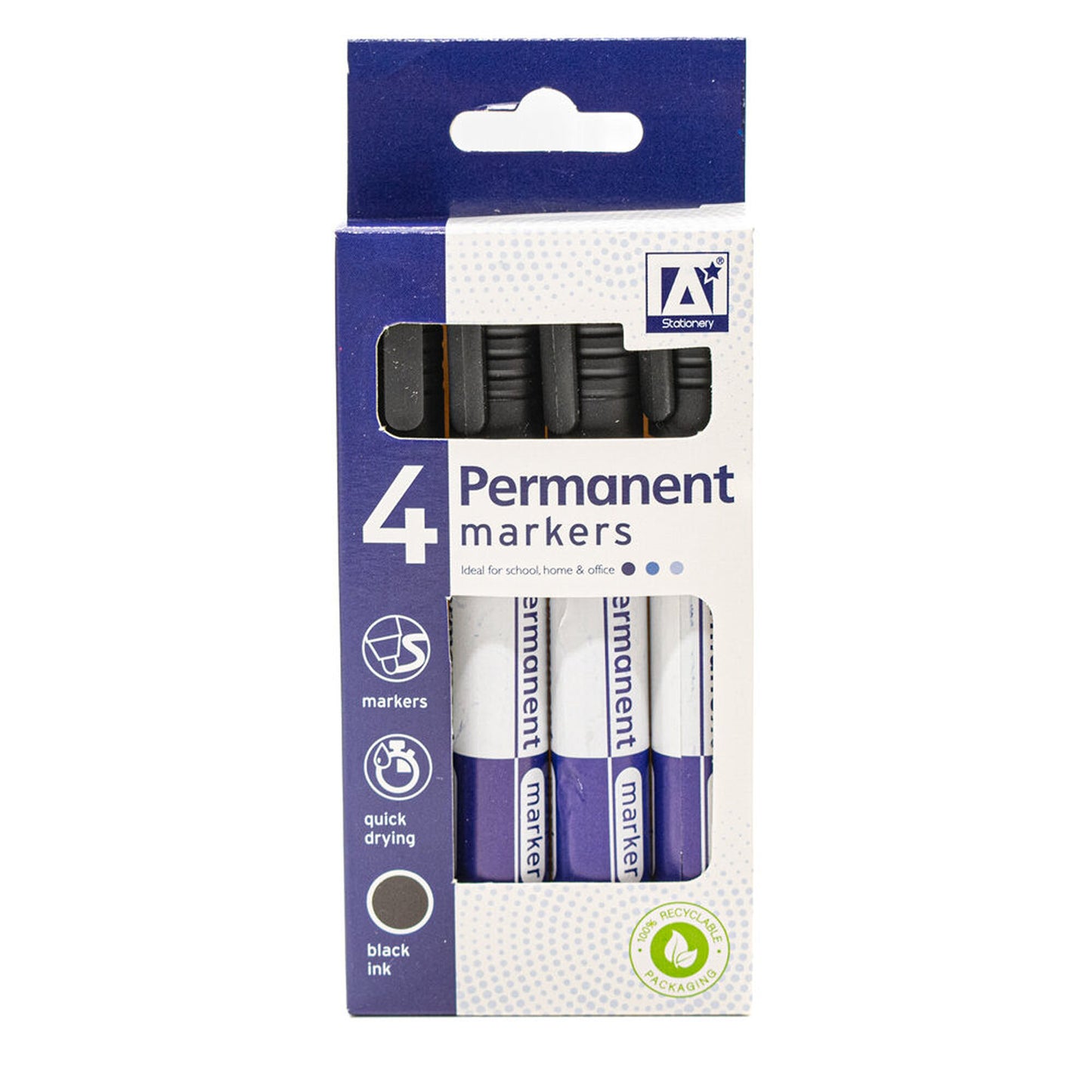 Black Permanent Marker Pens Pack of 4