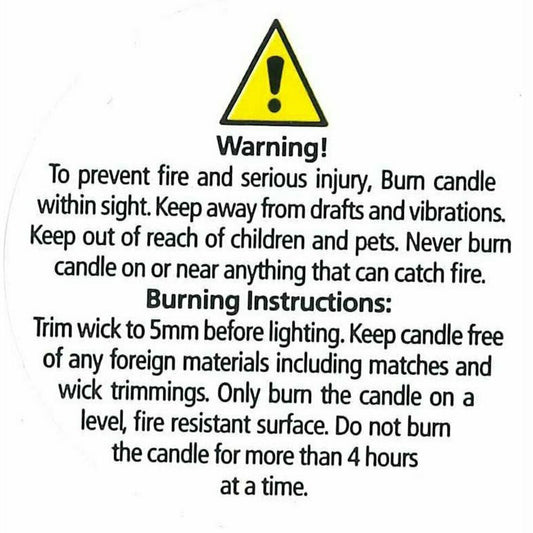 Candle Warning Labels - 50mm dia - Pack of 100