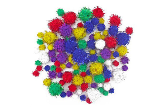 Pom Poms Glitter 10-25mm Pack 100