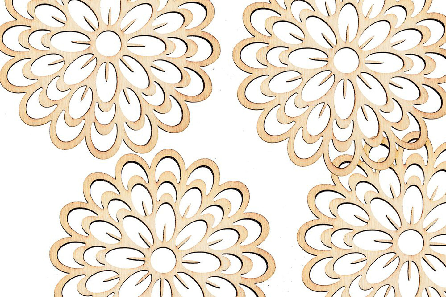 Wooden Shapes Filigree Flower Pack of 4