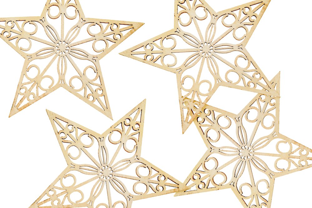 Wooden Shapes Filigree Star Pack of 4