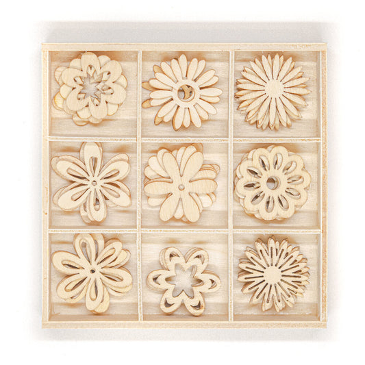 Wooden Shapes Flowers Box of 45