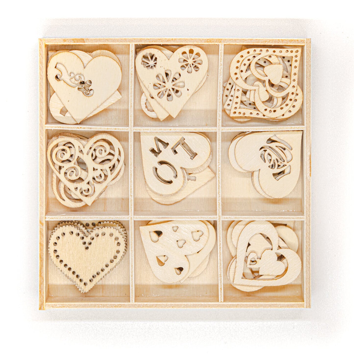 Wooden Shapes Hearts Box of 45